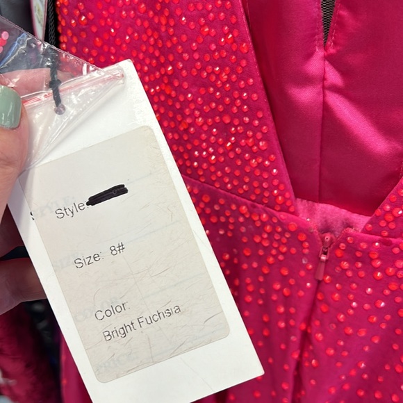 Amarra 87309 Size 0 and size 8 Bright Fuchsia A Line V Neck Dress NWT - Picture 8 of 8